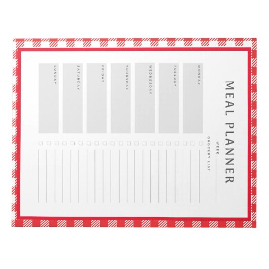 Wochenmahlplaner Red Gingham Border Notizblock (Vorderseite)