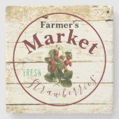 Wochenmarkt-Erdbeeren-Schild Steinuntersetzer (Vorderseite)