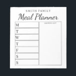 Wochenmehlplaner Notizblock<br><div class="desc">Personalisierter wöchentlicher Familienmahlplaner. Erstellen Sie einen individuellen Essenplaner für Ihre Familienküche. Platz zum Schreiben von Essensplänen für jeden Wochentag. Fügen Sie auch Lebensmittel und mehr zu den Einkaufslisten Veranstalter. Modernstes Schwarz-Weiß-Design und hübsche Kalligraphie-Skripte.</div>