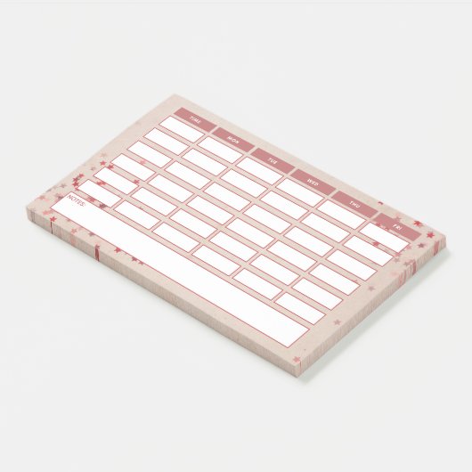 Wochenplan der Girly Pink Stars Post-it Klebezettel (angewinkelt)