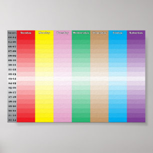Wochenplan mit bestimmter Farbe für jeden Tag des Poster