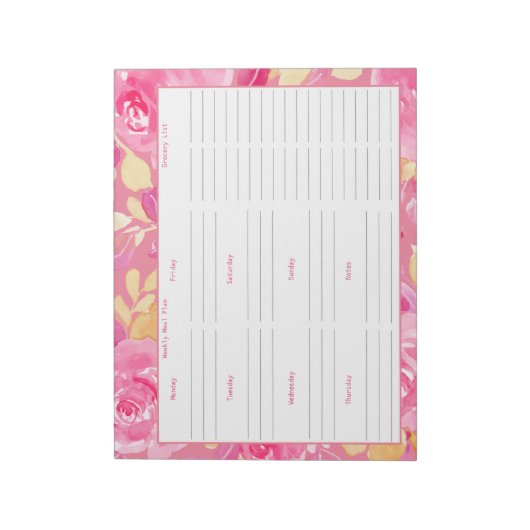 Wochenplan und Lebensmittelgeschäft - Rosa Blumens Notizblock (Rotiert)