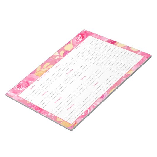 Wochenplan und Lebensmittelgeschäft - Rosa Blumens Notizblock (angewinkelt)
