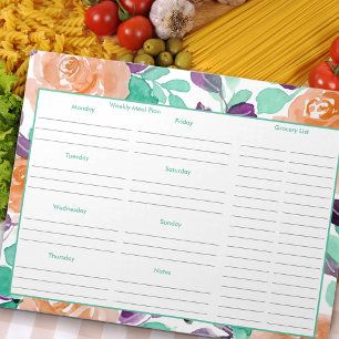 Wochenplan und Lebensmittelliste - Aquamarine Blum Notizblock
