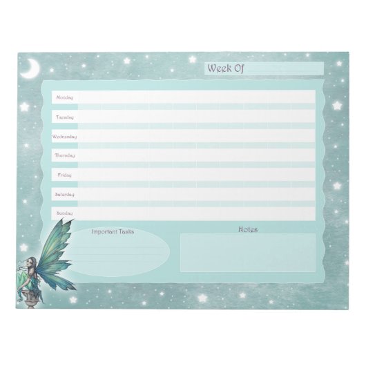 Wochenplaner Aquamarine Fee Kunst Notizblock (Vorderseite)