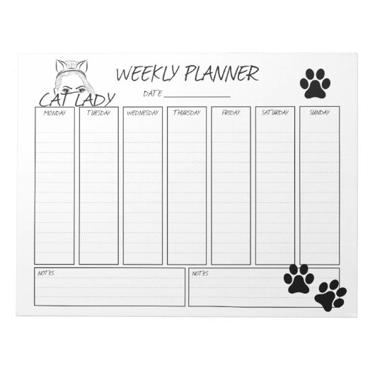 Wochenplaner Cat Lady Notepad Notizblock (Vorderseite)