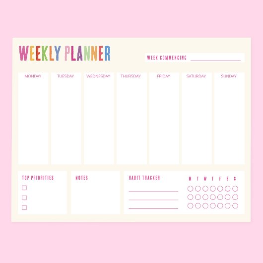 Wochenplaner Farbiger Text Notepad Notizblock