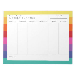 Wochenplaner für Retro Rainbow Family Notepad Notizblock