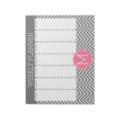 Wochenplaner Grau-Pink-Chevronen mit Monogramm Notizblock (Rotiert)