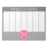 Wochenplaner Grau-Pink-Chevronen mit Monogramm Notizblock (Vorderseite)