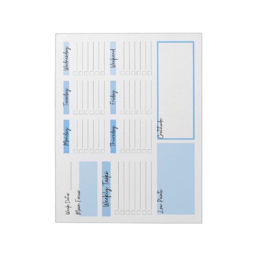 Wochenplaner mit Dankbarkeit Blue Notepad Notizblock (Rotiert)