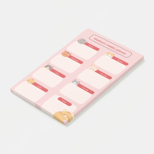 Wochenplaner mit Katzen Post-it Klebezettel (angewinkelt)