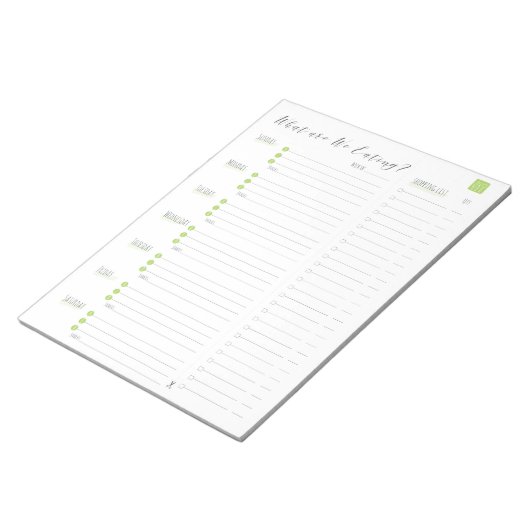 Wochenplaner mit Lebensmittelliste Notepad Notizblock (angewinkelt)