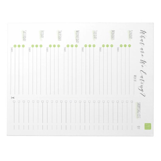 Wochenplaner mit Lebensmittelliste Notepad Notizblock (Vorderseite)