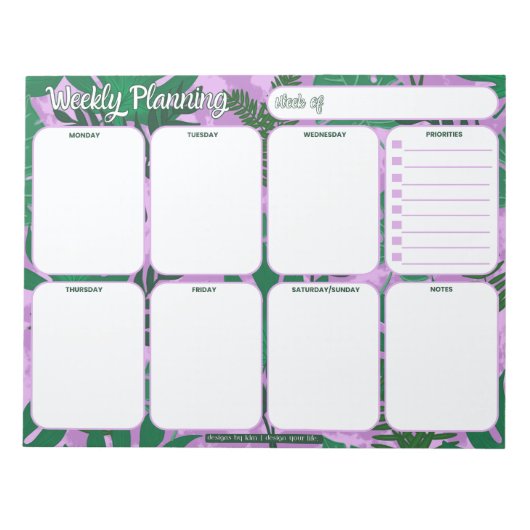 Wochenplaner Notepad | Jungle Blätter Muster Notizblock (Vorderseite)