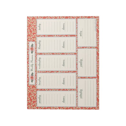 Wochenplaner Notepad mit Abendmenü Notizblock (Rotiert)