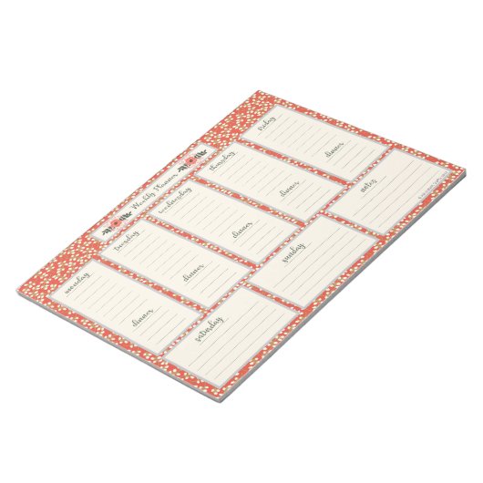 Wochenplaner Notepad mit Abendmenü Notizblock (angewinkelt)