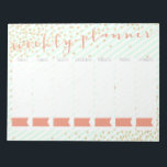 Wochenplaner Notepad Notizblock<br><div class="desc">Dieses wöchentliche Planer-Notizblock verfügt über einen minzabgeschnittenen Hintergrund,  "gold" Konfetti,  mit rot Kalligraphie und Fahnen an jedem Wochentag zu schreiben in dem Datum!</div>