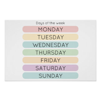 Wochentage Poster | Homeschool-Dekoration
