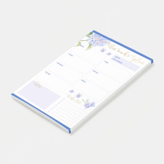 Wöchentliche Planer Blue Hydrangea-Blume Post-it Klebezettel (angewinkelt)