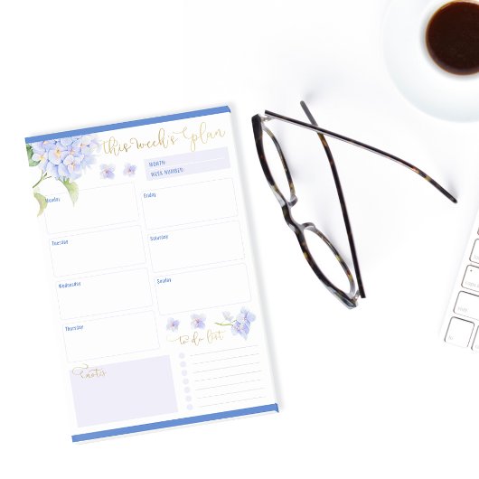 Wöchentliche Planer Blue Hydrangea-Blume Post-it Klebezettel