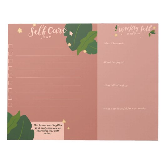 Wöchentliche Selbstversorgung Notizblock (Vorderseite)