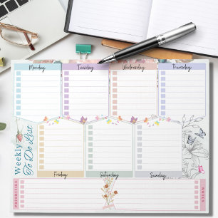 Wöchentliche To-Do-Liste Blumen-Schmetterling-Them Notizblock