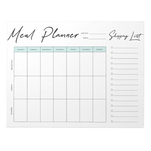 Wöchentlicher Essensplaner mit Einkaufsliste Notizblock (Vorderseite)