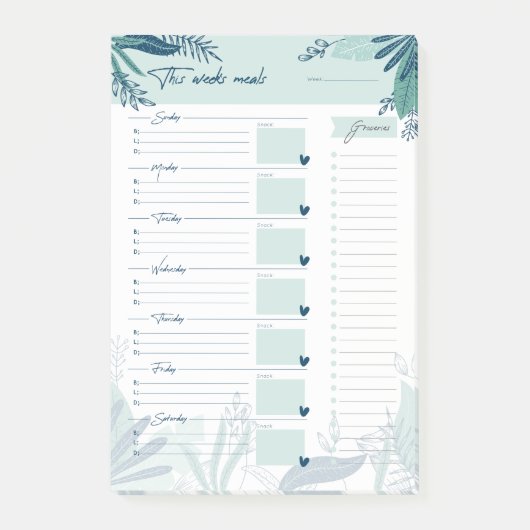 Wöchentlicher Essensplaner Post-it Klebezettel (Vorderseite)