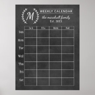 Wöchentlicher Familien-Monogramm-Kalender auf Schu Poster