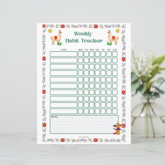 Wöchentlicher Habit Tracker druckbar - Lama Editio (Stehend Vorderseite)