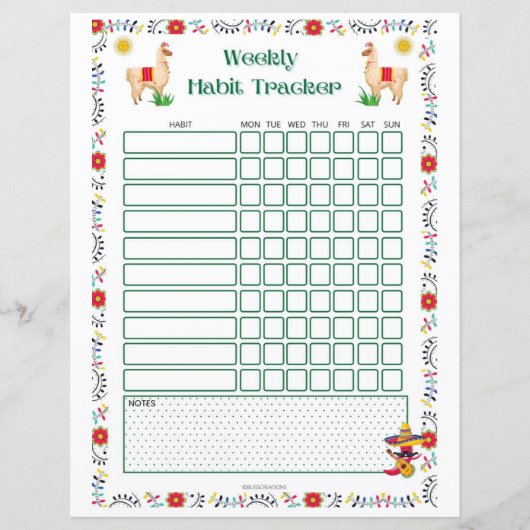 Wöchentlicher Habit Tracker druckbar - Lama Editio (Vorderseite)