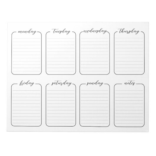Wöchentlicher Planer Einfaches Weißes Editierbares Notizblock (Vorderseite)