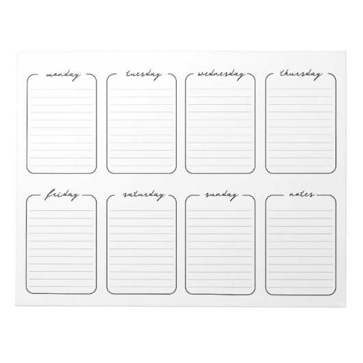 Wöchentlicher Planer Einfaches Weißes Editierbares Notizblock (Vorderseite)