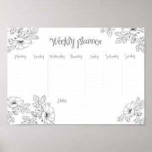 Wöchentlicher Planer Handskizze Blumen und Blätter Poster
