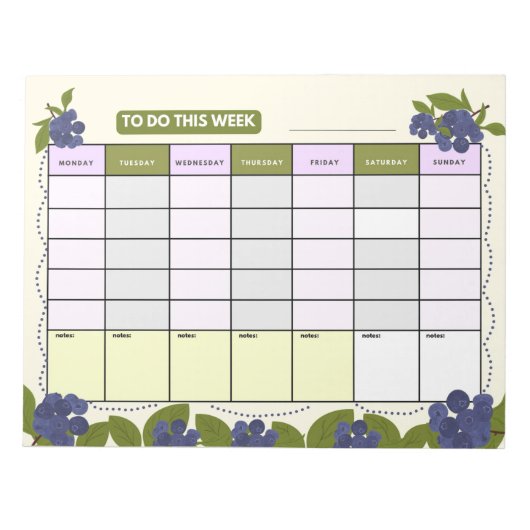 Wöchentlicher Planer mit Blaubeeren Notizblock (Vorderseite)
