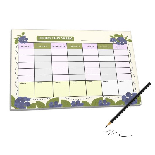 Wöchentlicher Planer mit Blaubeeren Notizblock