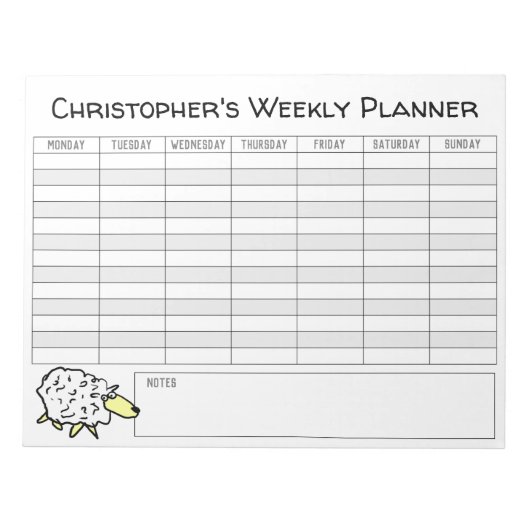 Wöchentlicher Planer, um mit Name Choice zu person Notizblock (Vorderseite)