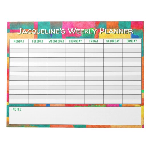 Wöchentlicher Planer, um mit Name Choice zu person Notizblock (Vorderseite)