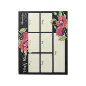 Wöchentlicher Planer Watercolor Red Poppies Black Notizblock (Rotiert)