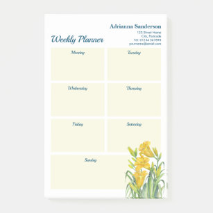Wöchentlicher Planer Watercolor Yellow Day Lilies  Post-it Klebezettel