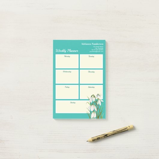 Wöchentlicher Planer Weißer Schnee tropft Wasserfa Post-it Klebezettel (Auf Schreibtisch)