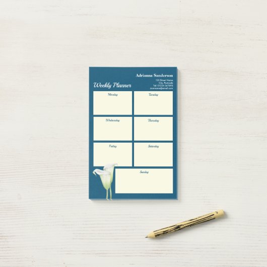 Wöchentlicher Planer White Calla Lily Illustration Post-it Klebezettel (Auf Schreibtisch)