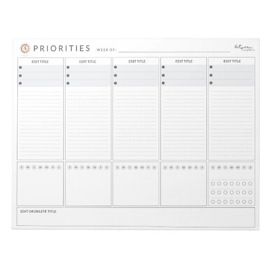 Wöchentlicher Prioritätenplaner Notizblock (Vorderseite)