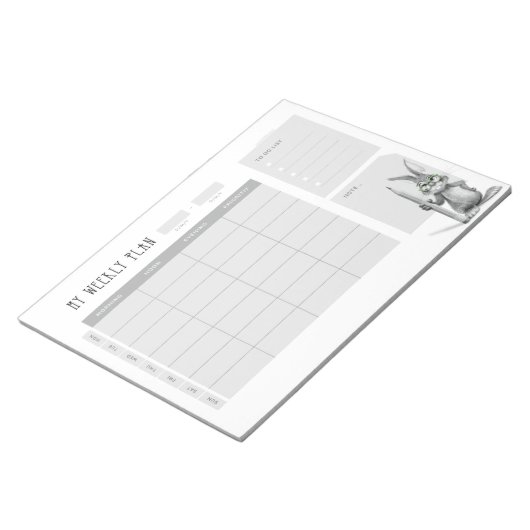 Wöchentlicher Schreibtischplaner mit Bunny Notizblock (angewinkelt)