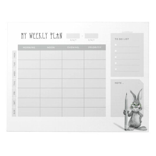Wöchentlicher Schreibtischplaner mit Bunny Notizblock (Vorderseite)
