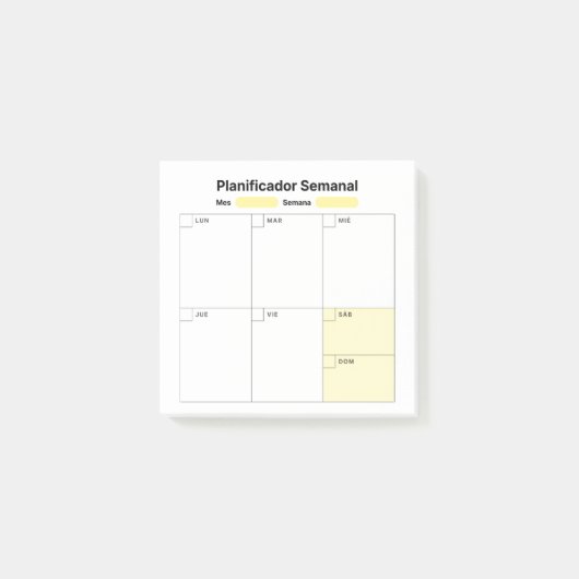 Wöchentlicher Studienplaner (auf Spanisch) Post-it Klebezettel (Vorderseite)