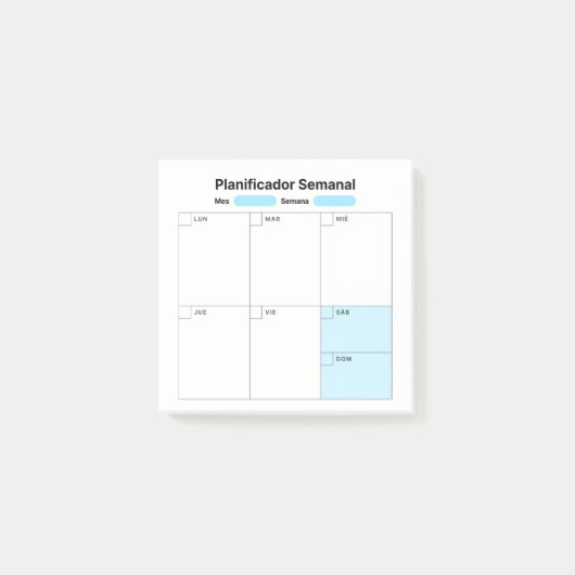 Wöchentlicher Studienplaner (auf Spanisch) Post-it Klebezettel (Vorderseite)