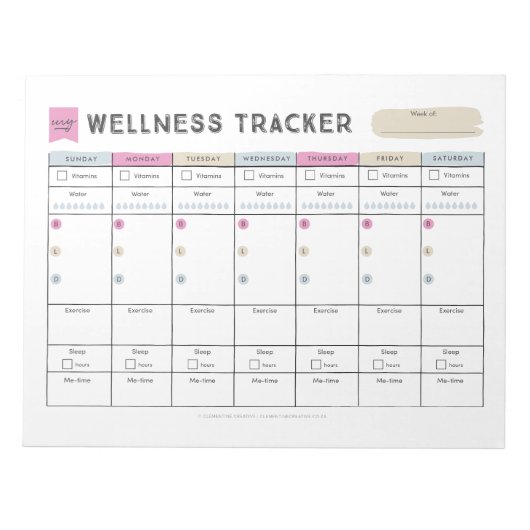 Wöchentlicher Wellness-Tracker Notizblock (Vorderseite)