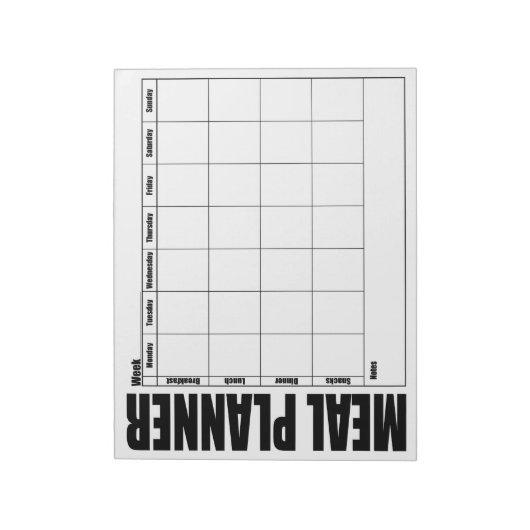 Wöchentliches Menü Speiseplan Schwarz & Weiß Notizblock (Rotiert)